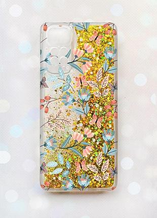 Чехол с плавающими золотыми блестками на xiaomi redmi note 11 цветочный фон (принт 370)