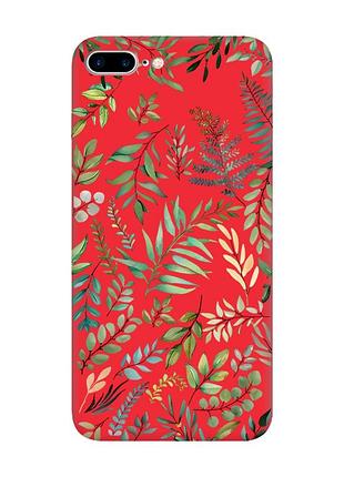 Матовый красный чехол на apple iphone 7 plus / iphone 8 plus :: растительный фон (принт 377)