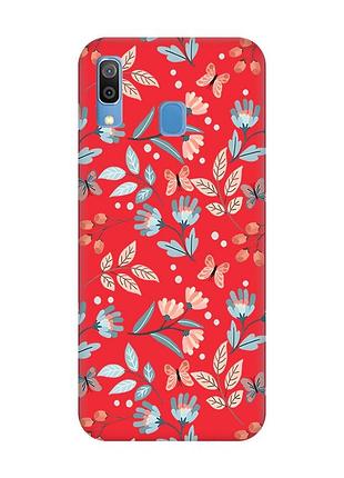 Матовый красный чехол на samsung galaxy a30 (2019) / a20 (2019) :: цветочный фон (принт 370)