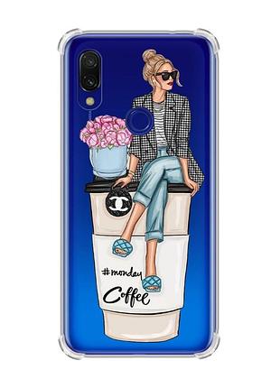Чохол з потовщеними кутами на xiaomi redmi 7 :: дівчина на каві /принт 228/