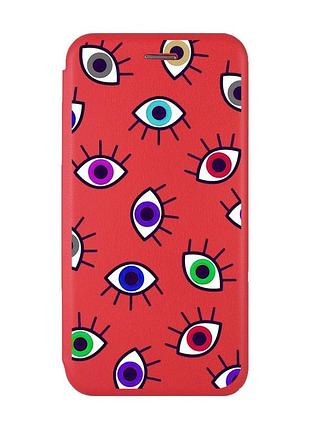 Чехол-книжка с рисунком для samsung galaxy m32/ m22/ a22 4g красный :: разноцветные глаза (принт 336)
