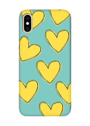 Матовий бірюзовий чохол на iphone xs max :: сердечка жовті (принт 259)