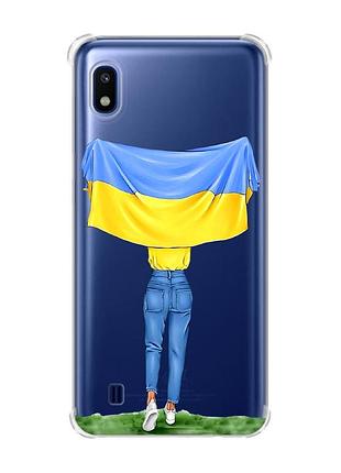 Чехол с утолщёнными углами для samsung galaxy a10 (2019)/a105 :: девушка с флагом (принт 263)