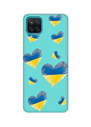 Матовий бірюзовий чохол на samsung galaxy a12 :: сердечка. україна (принт 258)