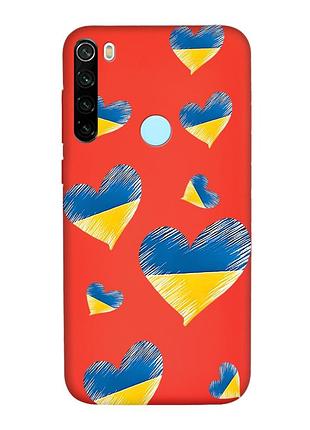 Матовый красный чехол на xiaomi redmi note 8t :: сердечка. украина (принт 258)
