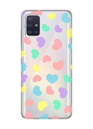 Прозрачный чехол на samsung galaxy a71/a715 :: разноцветные сердечка (принт 335)