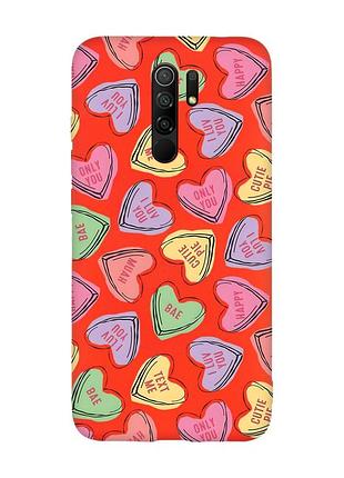 Матовый красный чехол на xiaomi redmi note 8 pro :: сердечка с текстом (принт 333)