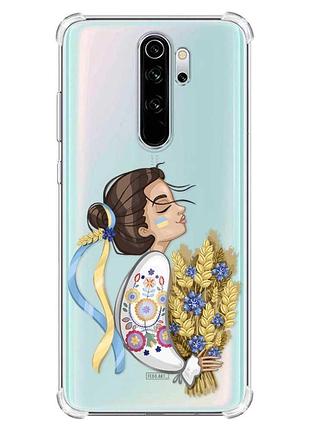 Чехол с утолщёнными углами на xiaomi redmi note 8 pro :: украинка с колосками (патриотический принт 172)