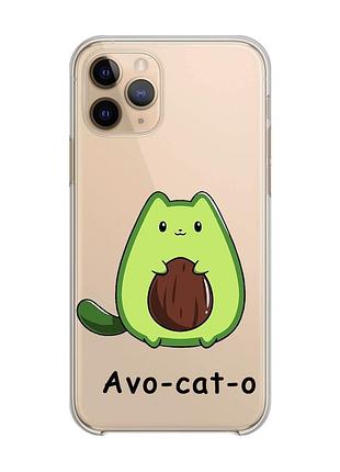 Прозрачный чехол на iphone 11 pro :: котик авокадо (принт 306)