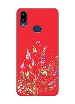 Матовый красный чехол на samsung galaxy a10s (a107) :: цветочная идиллия (принт 382)