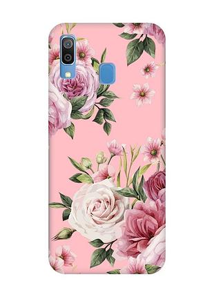 Матовый розовый чехол на samsung galaxy a30 (2019) / a20 (2019) :: розовые цветы (принт 287)