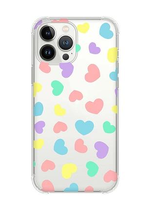 Чохол із потовщеними кутами на iphone 14 pro :: різнокольорові сердечка (принт 335)