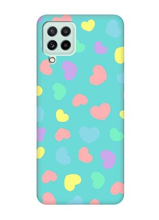 Матовий бірюзовий чохол на samsung galaxy m32/m22/a22 4g :: різнокольорові сердечка (принт 335)