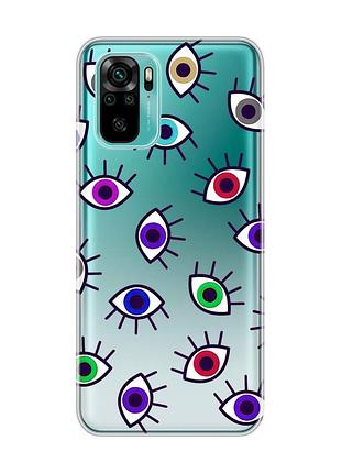 Прозрачный чехол на xiaomi redmi note 10 / note 10s :: разноцветные глаза (принт 336)