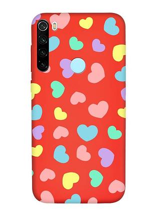 Матовий червоний чохол на xiaomi redmi note 8t :: різнокольорові сердечка (принт 335)