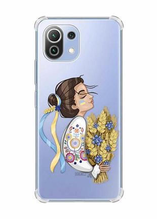 Чохол з потовщеними кутами на xiaomi mi 11 lite :: українка з колосками (патріотичний принт 172)