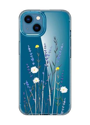 Прозрачный чехол на iphone 13 mini :: полевые цветы (принт 270)