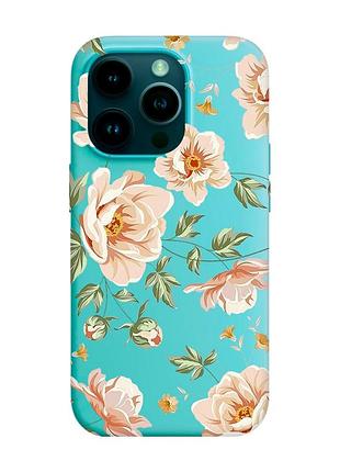 Матовый бирюзовый чехол на apple iphone 14 pro :: цветы пастельные (принт 277)
