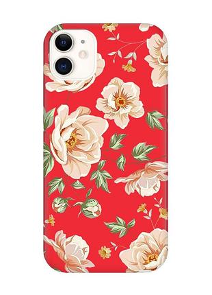 Матовий червоний чохол на apple iphone 11 (6.1) :: квіти пастельні (принт 277)