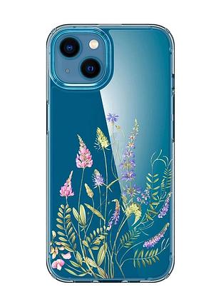 Прозрачный чехол для iphone 13 mini :: цветочная идиллия (принт 382)