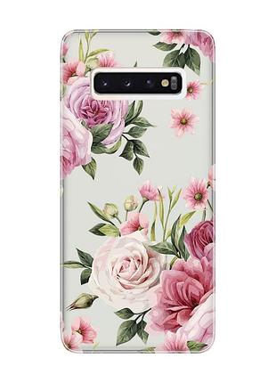 Прозрачный чехол на samsung galaxy s10 :: розовые цветы (принт 287)
