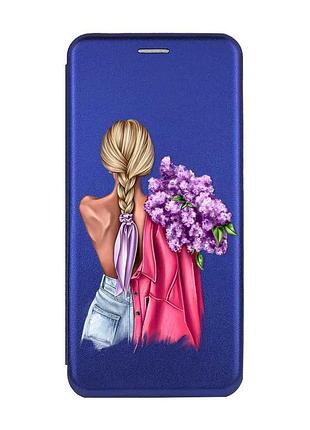 Чехол-книжка с рисунком для xiaomi redmi note 13 4g синий :: девушка с сиренью (принт 7)