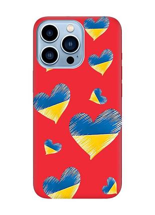 Матовий червоний чохол на apple iphone 13 pro max :: сердечка. україна (принт 258)
