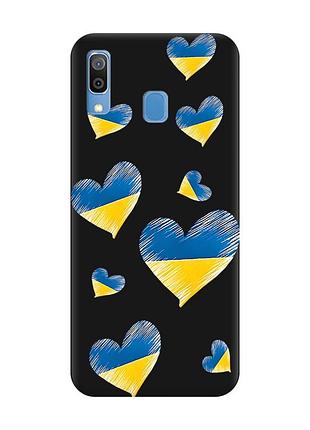 Матовый черный чехол на samsung galaxy a30 (2019)/a20 (2019) сердечка. украина (принт 258)
