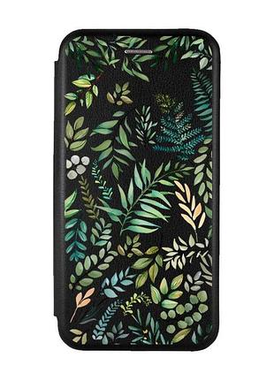 Чехол-книжка с рисунком для samsung galaxy a12 чёрный :: растительный фон (принт 377)