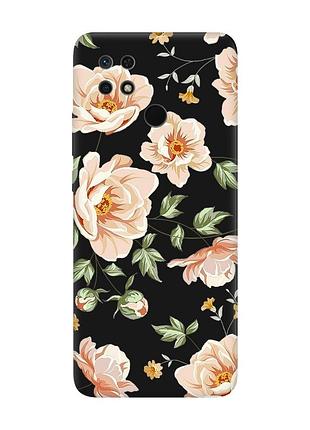 Матовый черный чехол на xiaomi redmi 10c :: цветы пастельные (принт 277)