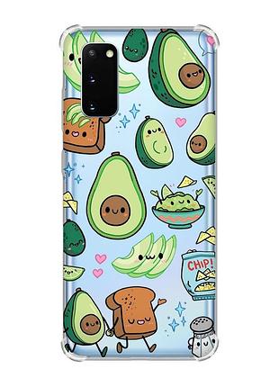 Чехол с утолщёнными углами для samsung galaxy s20 plus :: милашки авокадо каваи (принт 305)