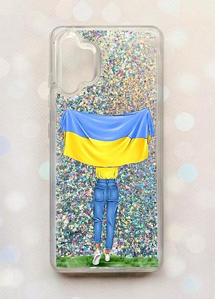 Чохол з плаваючими блискітками samsung galaxy a32 срібний :: дівчина з прапором (принт 263)