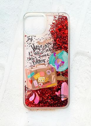 Чохол із плаваючими блискітками на iphone 13 червоний :: настрій подорожувати (принт 329)