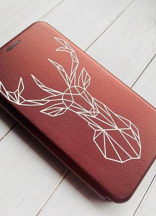Чехол-книжка с рисунком для xiaomi redmi note 10 pro/10 pro max бордовый :: олень (принт 129) 3