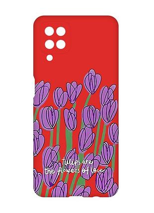 Матовый красный чехол на samsung galaxy a12 :: тюльпаны (принт 265)