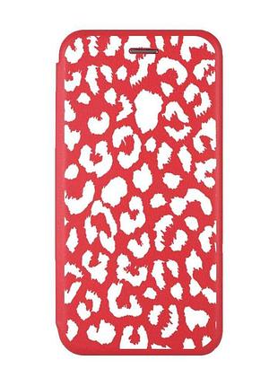Чехол-книжка с рисунком для xiaomi redmi 12c красный :: леопардовый принт белый (принт 375)