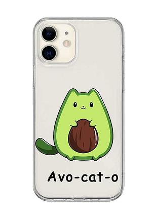 Прозрачный чехол на iphone 12 mini :: котик авокадо (принт 306)
