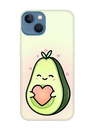 Матовый чехол с бирюзовыми боками на iphone 13 :: кавай авокадо с сердечком (принт 310)