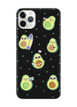 Матовый черный чехол на iphone 11 pro max авокадо на отдыхе (принт 302)