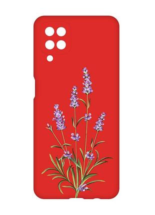 Матовый красный чехол на samsung galaxy a12 :: веточки лаванды (принт 266)