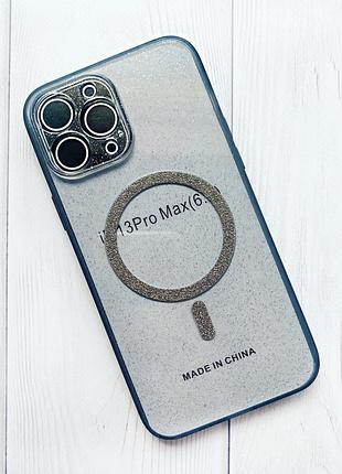 Прозрачный чехол с бриллиантовым блеском на iphone 13 pro max с поддержкой magsafe черная дымка