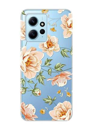 Прозрачный чехол на xiaomi redmi note 12 4g цветы пастельные (принт 277)