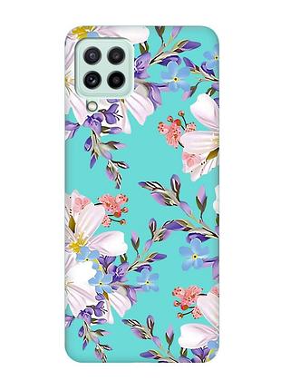 Матовий бірюзовий чохол на samsung galaxy m32/m22/a22 4g :: квітковий малюнок (принт 272)