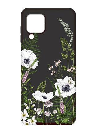Матовый черный чехол на samsung galaxy m32 / a22 / m22 4g :: цветы полевые (принт 363)