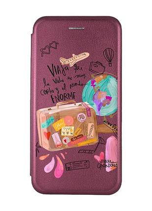 Чехол-книжка с рисунком для samsung galaxy a10 (2019) a105 бордовый :: путешествия (принт 329)