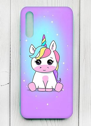 Матовий чохол з бірюзовими боками на samsung galaxy а50 (2019) а505f :: єдиноріг (принт 103)