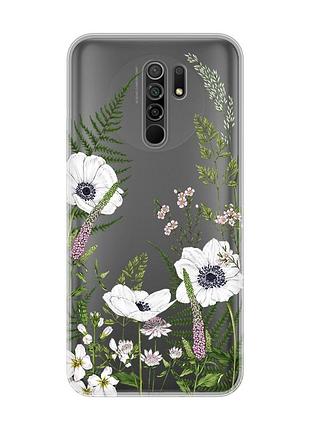 Прозрачный чехол на xiaomi redmi 9 :: цветы полевые (принт 363)