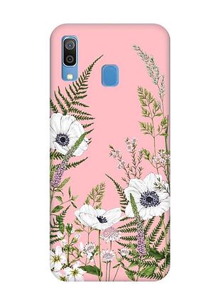 Матовый розовый чехол на samsung galaxy a30 (2019) / a20 (2019) :: цветы полевые (принт 363)