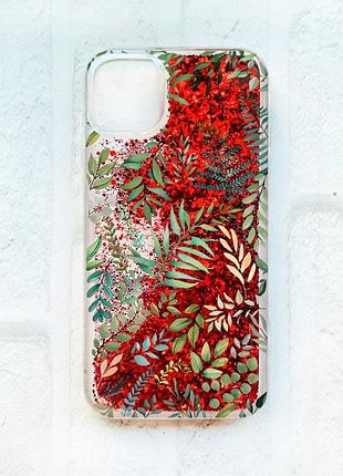 Чохол із плаваючими блискітками на iphone 11 червоний :: рослинний фон (принт 377)