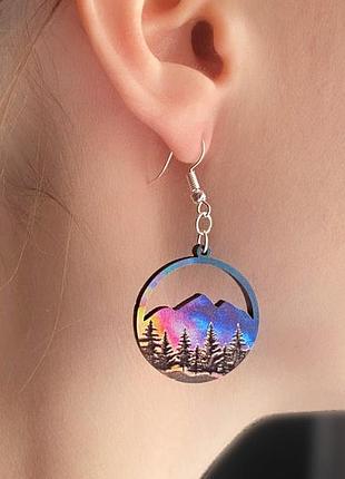 Серьги деревянные пейзаж 4